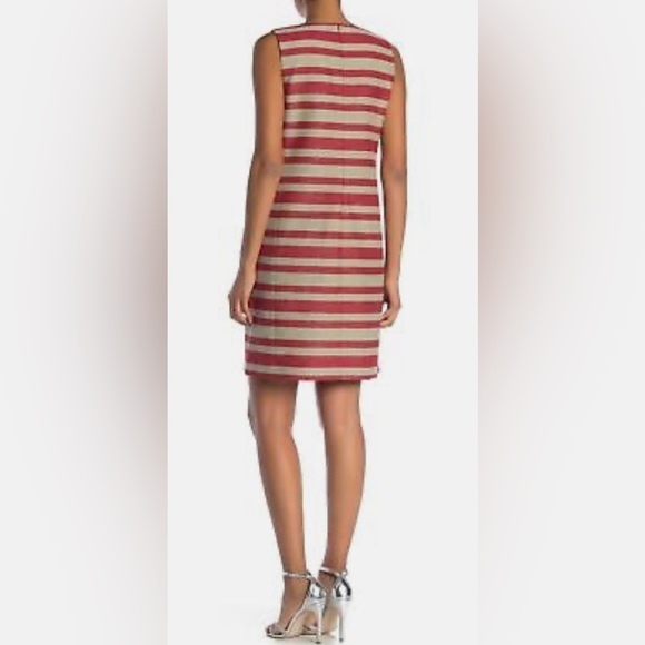 Lafayette 148 New York Twiggy Sleeveless Woven Stripe Sunset Multi Shift Dress. - Picture 4 of 7